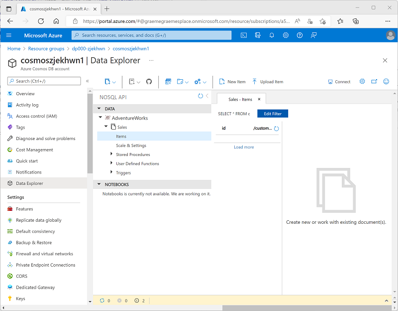 The Adventure Works, Sales, Items folder in Data Explorer