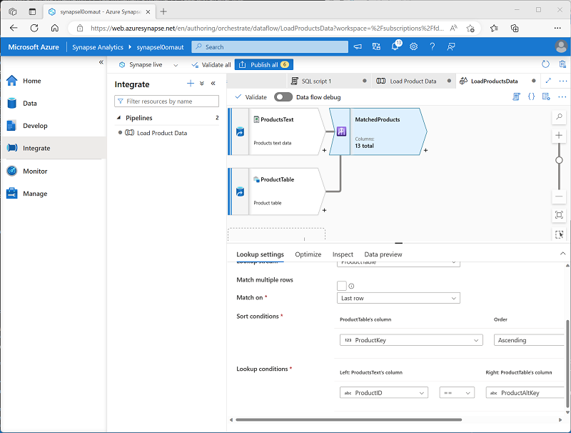 Screenshot of a data flow with two sources and a lookup.