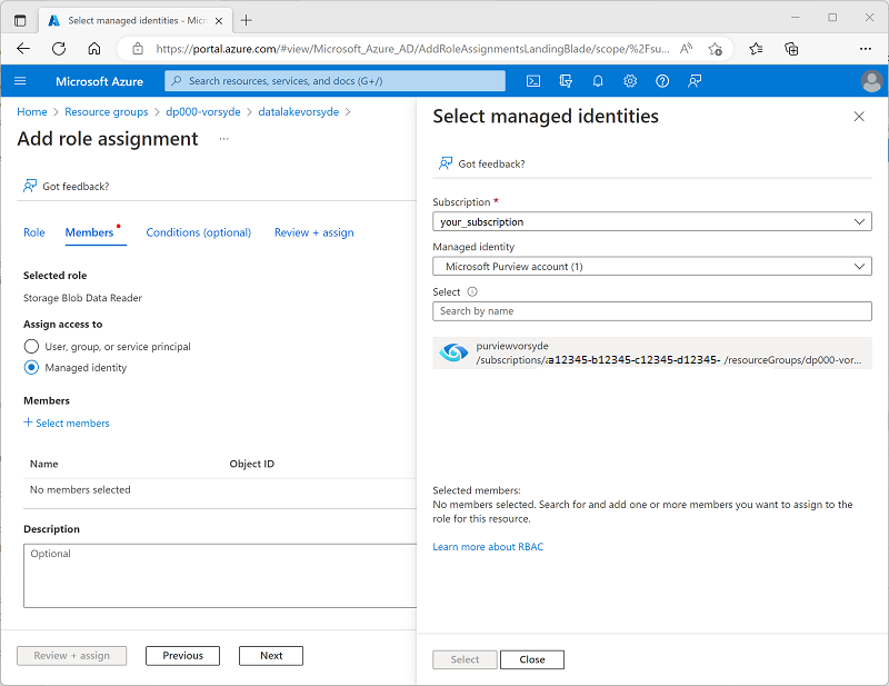 A screenshot of the Select managed identities tab.